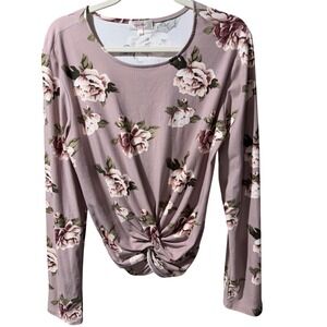 Stella Tweed Women Floral Twist Front Long Sleeve Top XL Balletcore Feminine